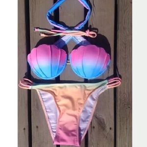 NEW Mermaid Bikini Swimsuit 2 piece shell ombre L